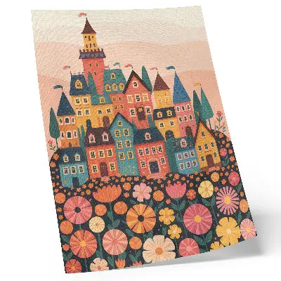 Premium wall art colorful houses and flowers in an idyllic setting