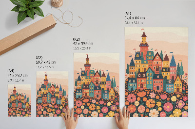 Premium wall art Colorful houses and flowers, idyllic atmosphere