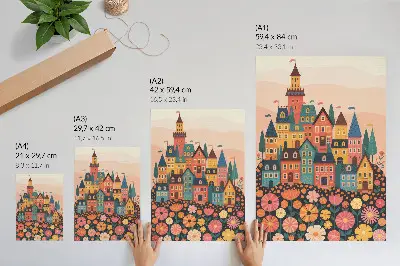 Premium wall art colorful houses and flowers in an idyllic setting