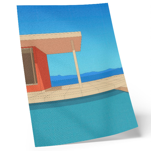 Decorative poster Bright orange building blue view