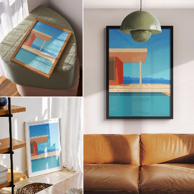 Decorative poster Bright orange building blue view