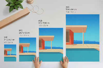 Decorative poster Bright orange building blue view