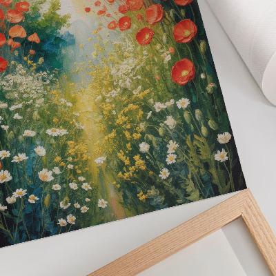 Poster Red flowers, green accents, three-dimensional background