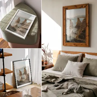 Premium wall art rocky cliffs at sunset by the sea