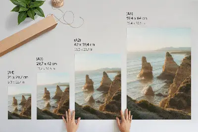 Premium wall art rocky cliffs at sunset by the sea