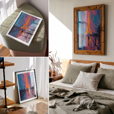 Art print Evening in the city, neon lights, rain, modernity