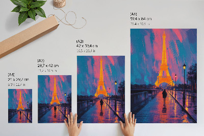 Art print Evening in the city, neon lights, rain, modernity