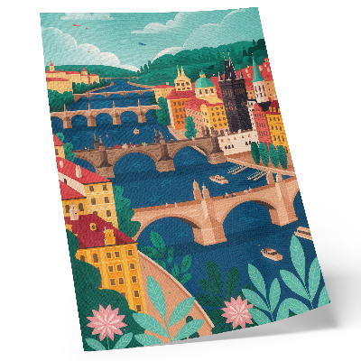 Premium wall art A colorful city with bridges, nature and sky