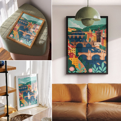 Premium wall art A colorful city with bridges, nature and sky