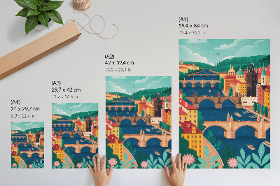 Premium wall art A colorful city with bridges, nature and sky