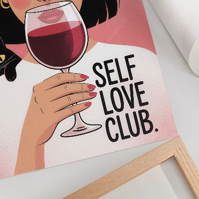 Decorative poster Woman with wine and cat in illustration style