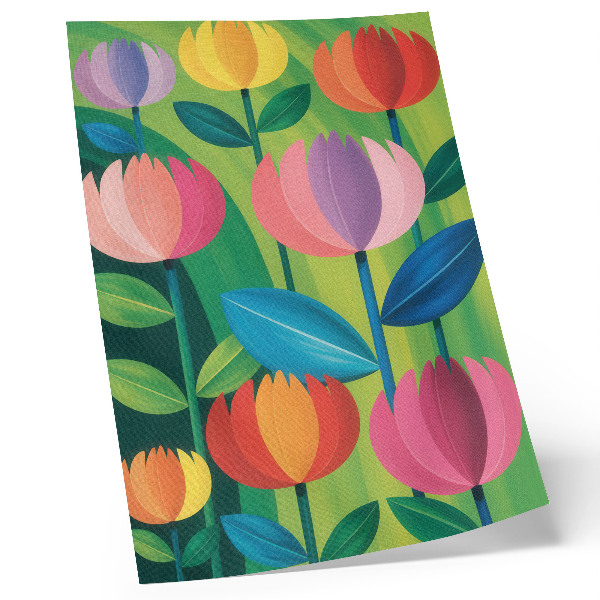 Poster Colorful geometric flowers leaves green background