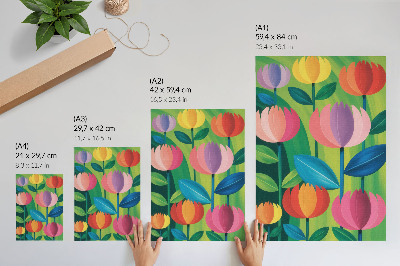 Poster Colorful geometric flowers leaves green background