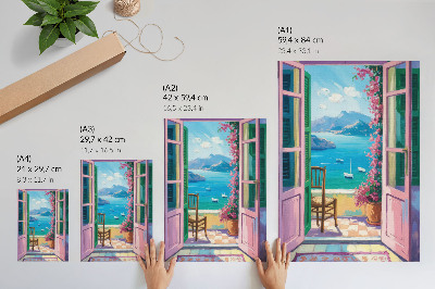 Premium wall art Open door bright flowers sea blue sailboats