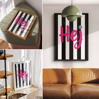 Decorative poster Black and white stripes contrast with the pink lettering
