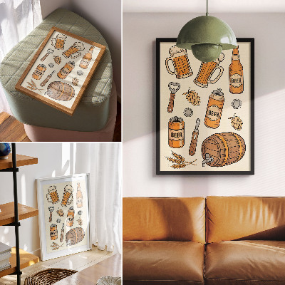 Poster Beer elements retro cozy atmosphere vintage style