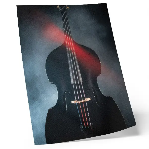 Art print with dark background and red contrasting accents