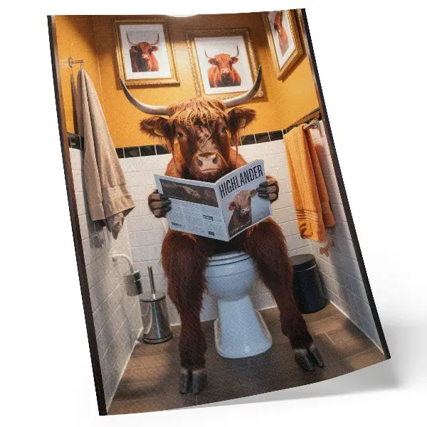 Buffalo on toilet magazine wall art premium orange wall print