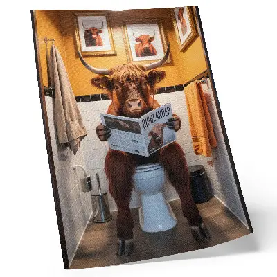 Buffalo on toilet magazine wall art premium orange wall print