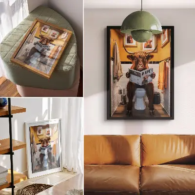 Buffalo on toilet magazine wall art premium orange wall print