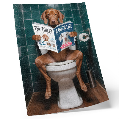 Decorative poster Dog on toilet with green tile magazine