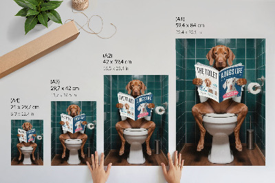 Decorative poster Dog on toilet with green tile magazine