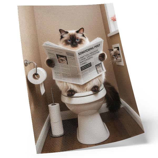 Poster Cat with newspaper beige wall humor and warmth
