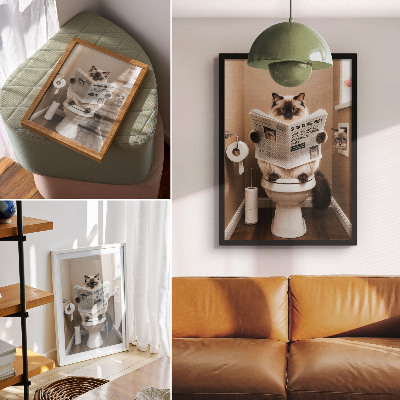 Poster Cat with newspaper beige wall humor and warmth
