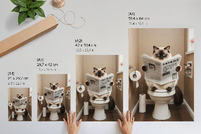 Poster Cat with newspaper beige wall humor and warmth