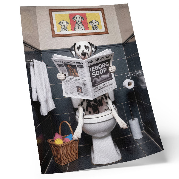Decorative poster Dalmatian reading newspaper colorful pop art