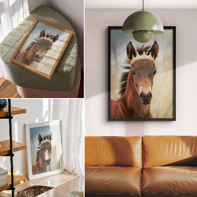 Decorative poster A horse with a crown against a neutral background