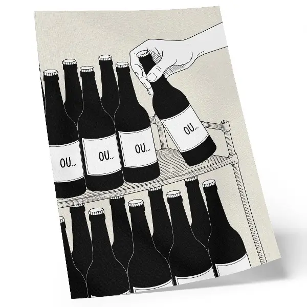 Minimalist hand with bottle wall art black and white illustration