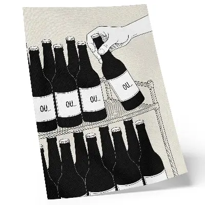 Minimalist hand with bottle wall art black and white illustration