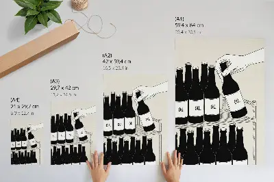 Minimalist hand with bottle wall art black and white illustration