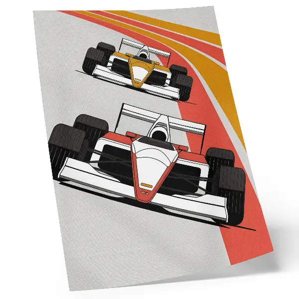 Poster racing cars on a dynamic modern track
