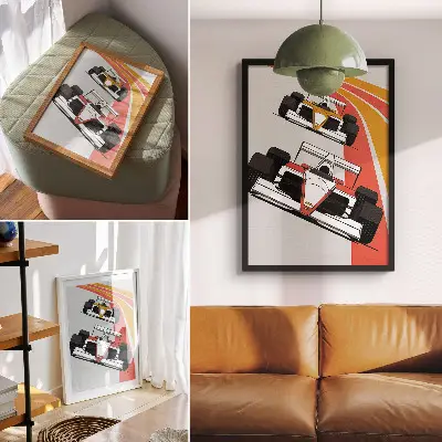 Poster racing cars on a dynamic modern track