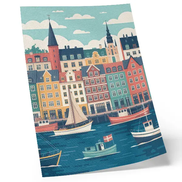Art print colorful tenement houses by the water featuring charm and harmony