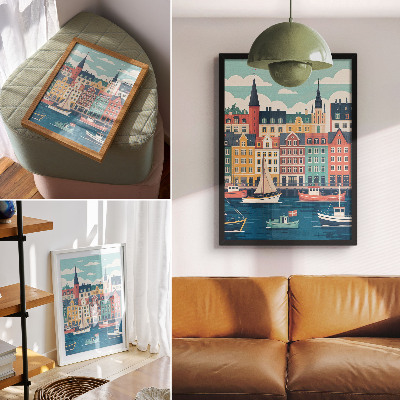 Art print Colorful tenement houses by the water, charm and harmony