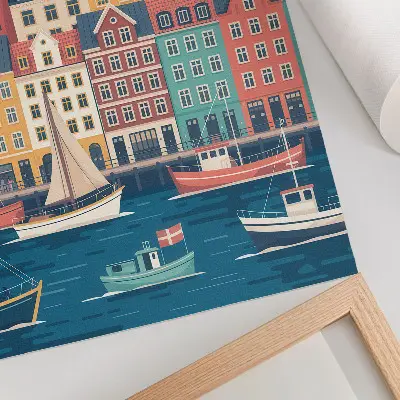 Art print colorful tenement houses by the water featuring charm and harmony