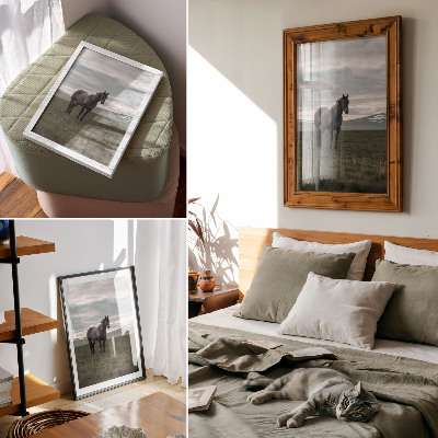 Premium wall art Horse in the meadow, clouds, morning, harmony of nature