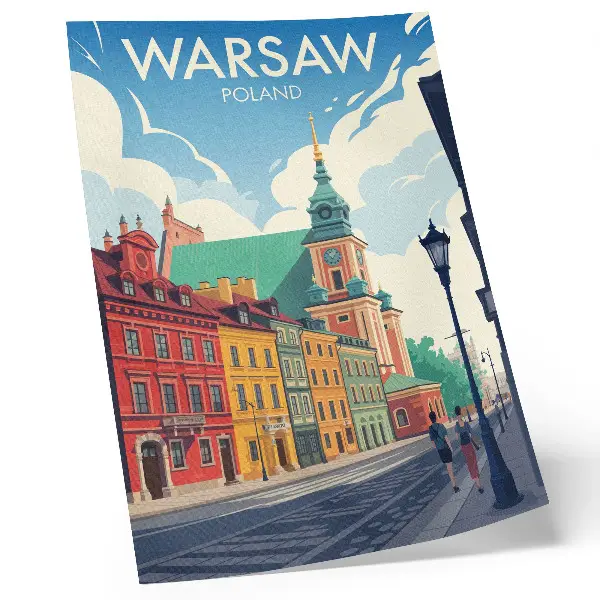 Poster colorful tenement houses under a blue sky architectural print