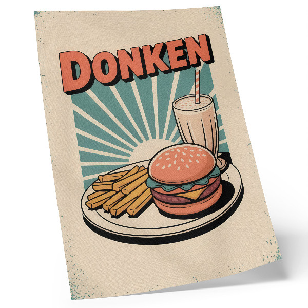 Premium wall art Burger and fries with a retro background