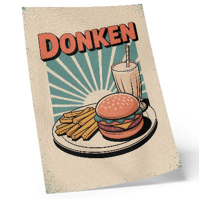 Premium wall art Burger and fries with a retro background