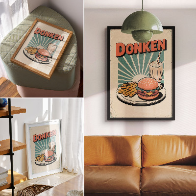 Premium wall art Burger and fries with a retro background