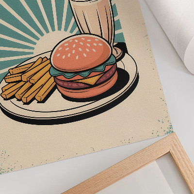Premium wall art Burger and fries with a retro background