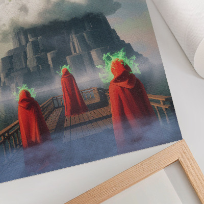Poster Castle in the clouds figures in coats surrealism