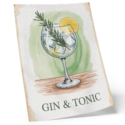 Art print A glass of gin, rosemary and lemon on a green background