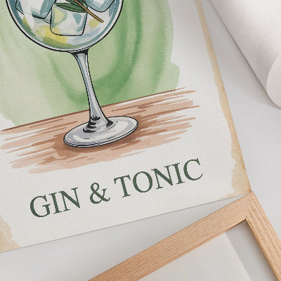 Art print A glass of gin, rosemary and lemon on a green background