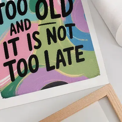 Art print with dynamic colors and inspirational text in a modern style