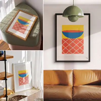 Geometric composition wall art yellow blue and red print